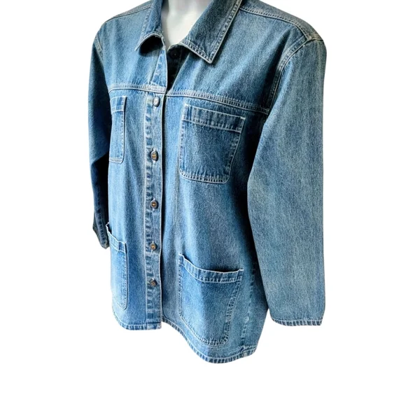 ERICA & COMPANY Women's distressed blue Jeans Jacket Size M/L - Picture 3 of 13